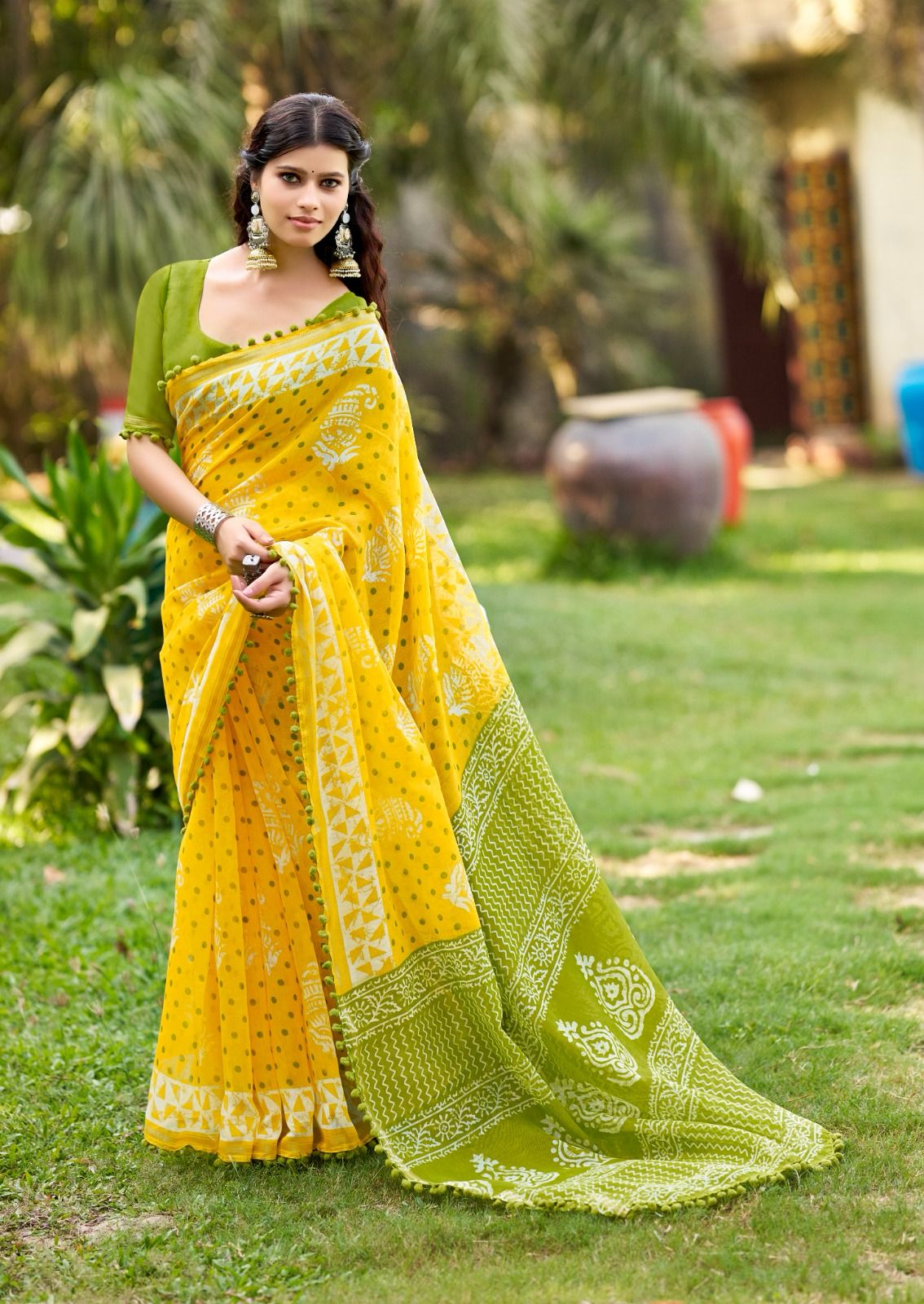 Kayatri New Soft Cotton With Pum Pum Border Saree