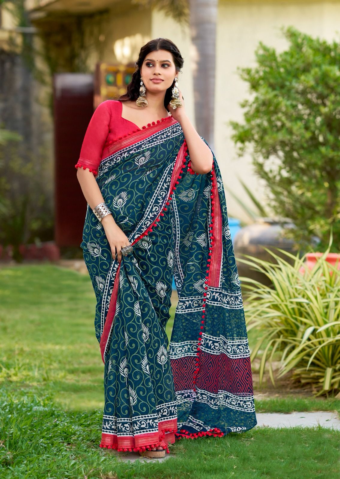 Kayatri New Soft Cotton With Pum Pum Border Saree