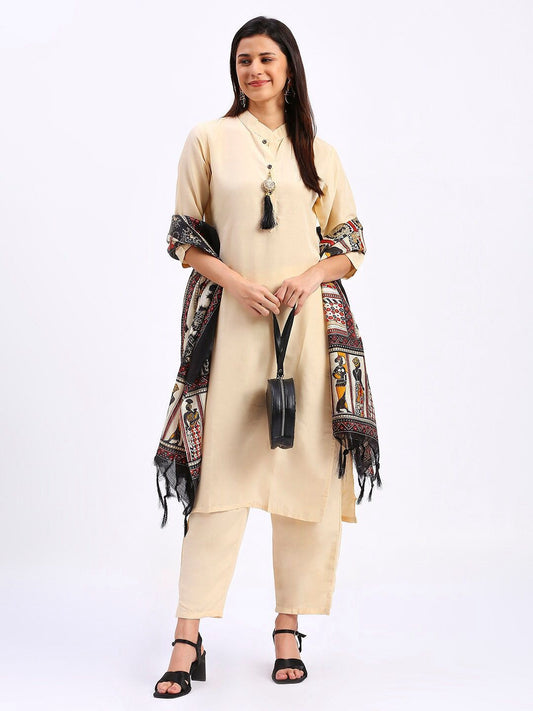 Kayatri Solid Cream Colour fully stitched ethnic set