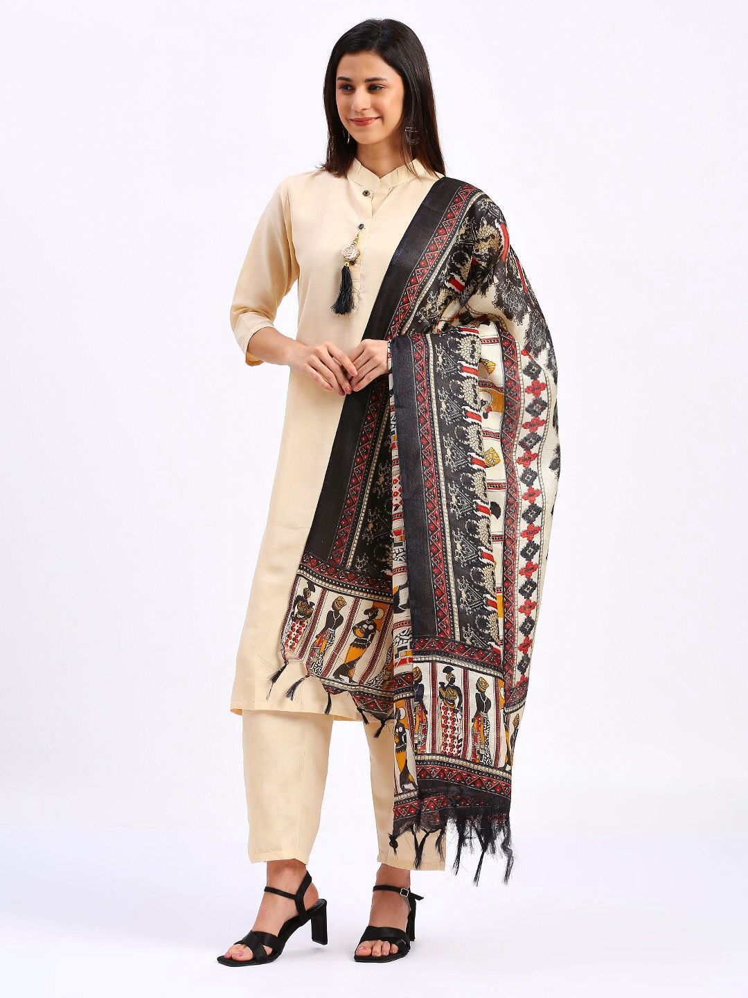 Kayatri Solid Cream Colour fully stitched ethnic set