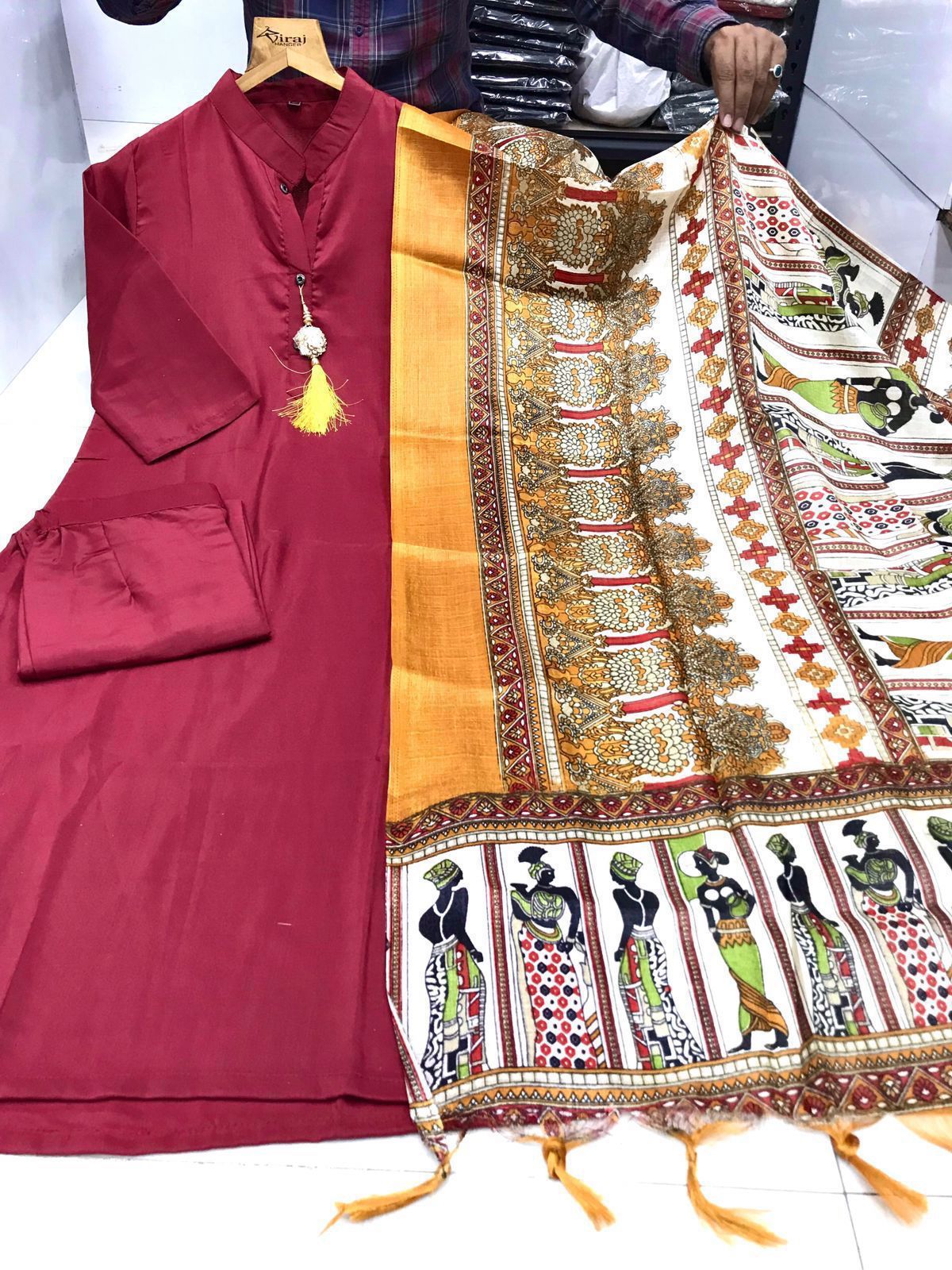 Kayatri New  Solid Maroon Colour fully stitched ethnic set