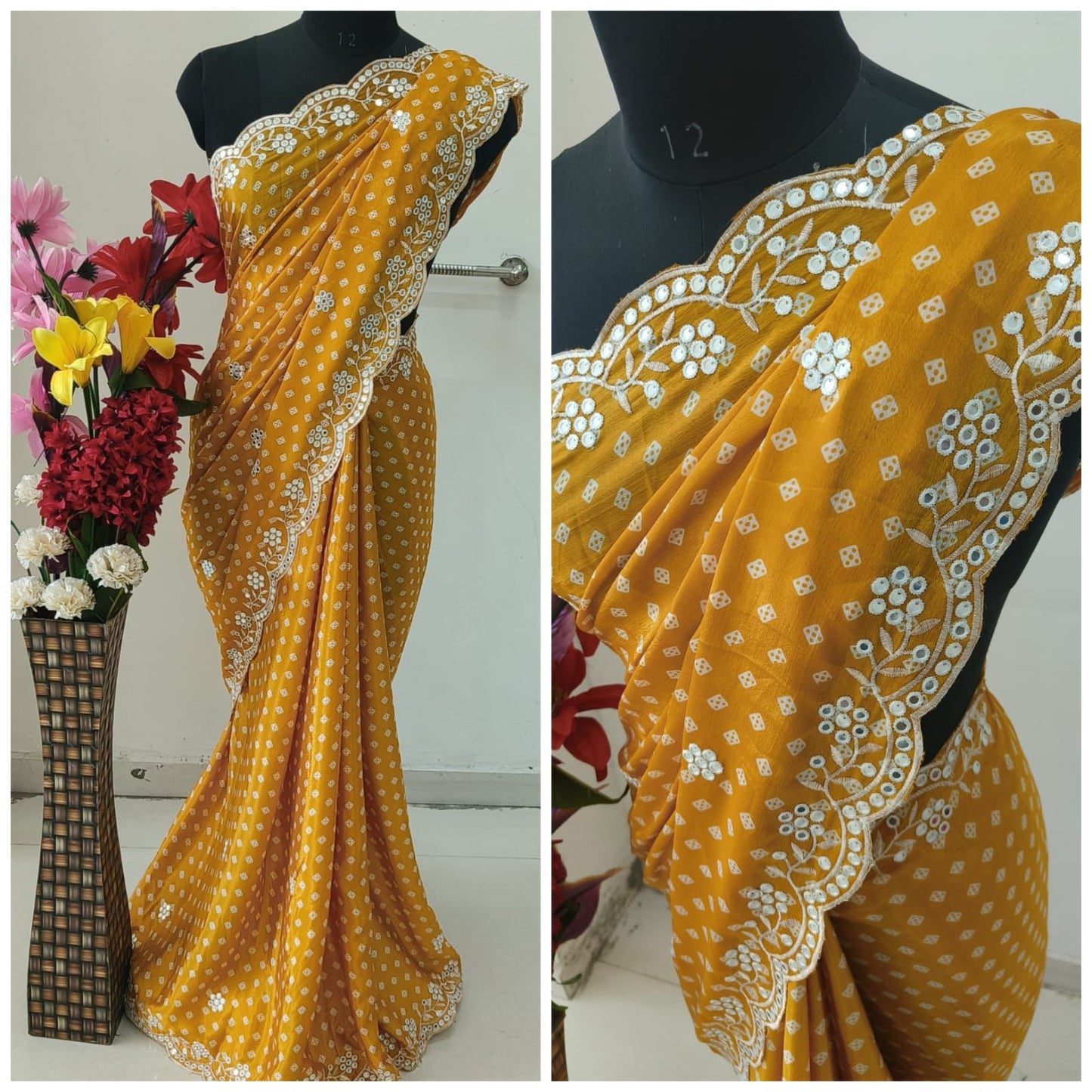 Kayatri New Chinon Thread Work With Cutwork Saree