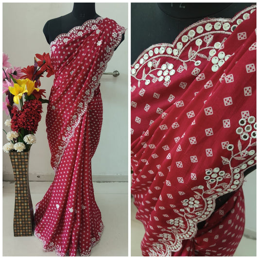 Kayatri New Chinon Thread Work With Cutwork Saree