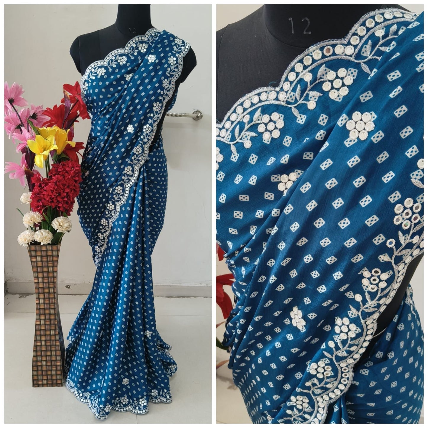 Kayatri New Chinon Thread Work With Cutwork Saree