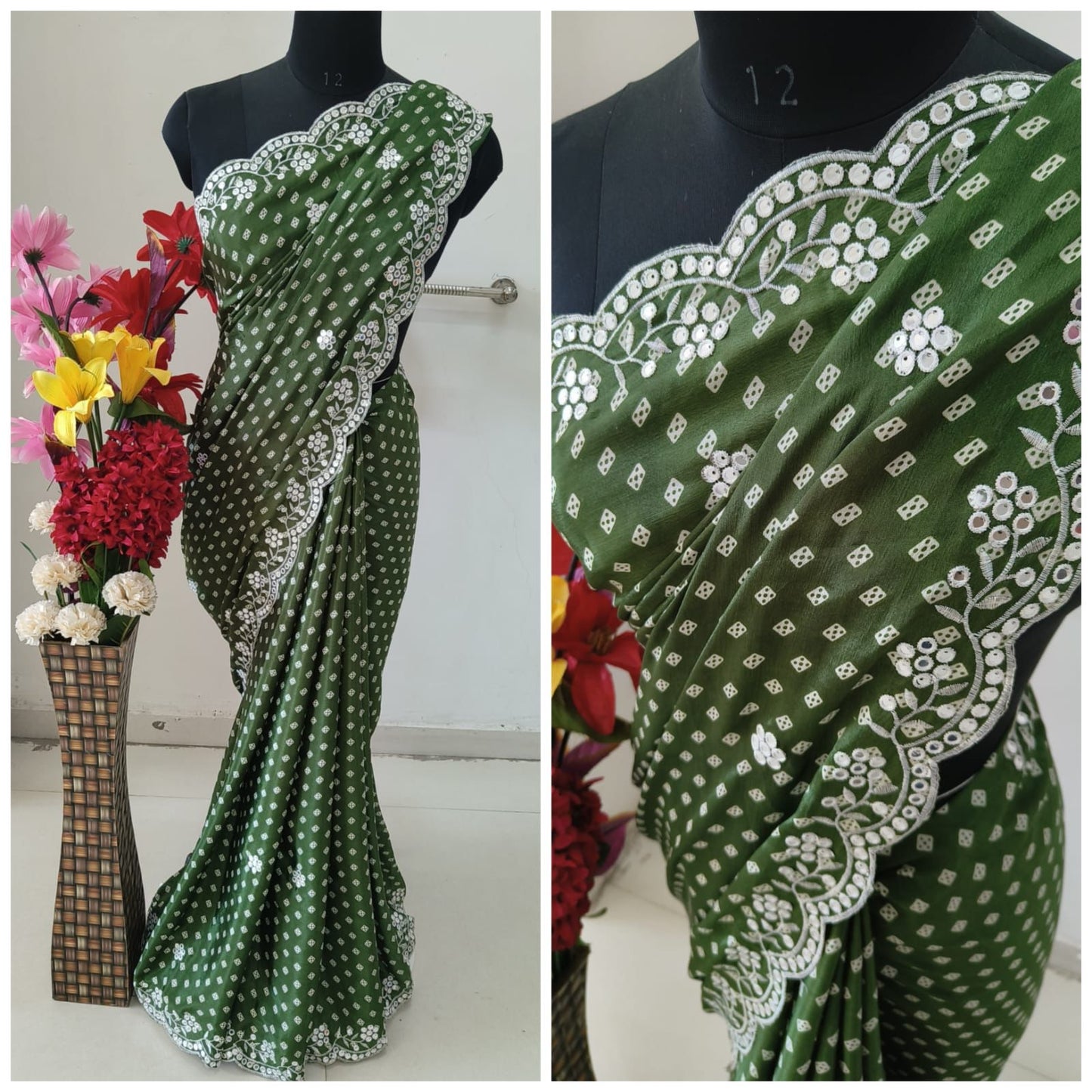 Kayatri New Chinon Thread Work With Cutwork Saree
