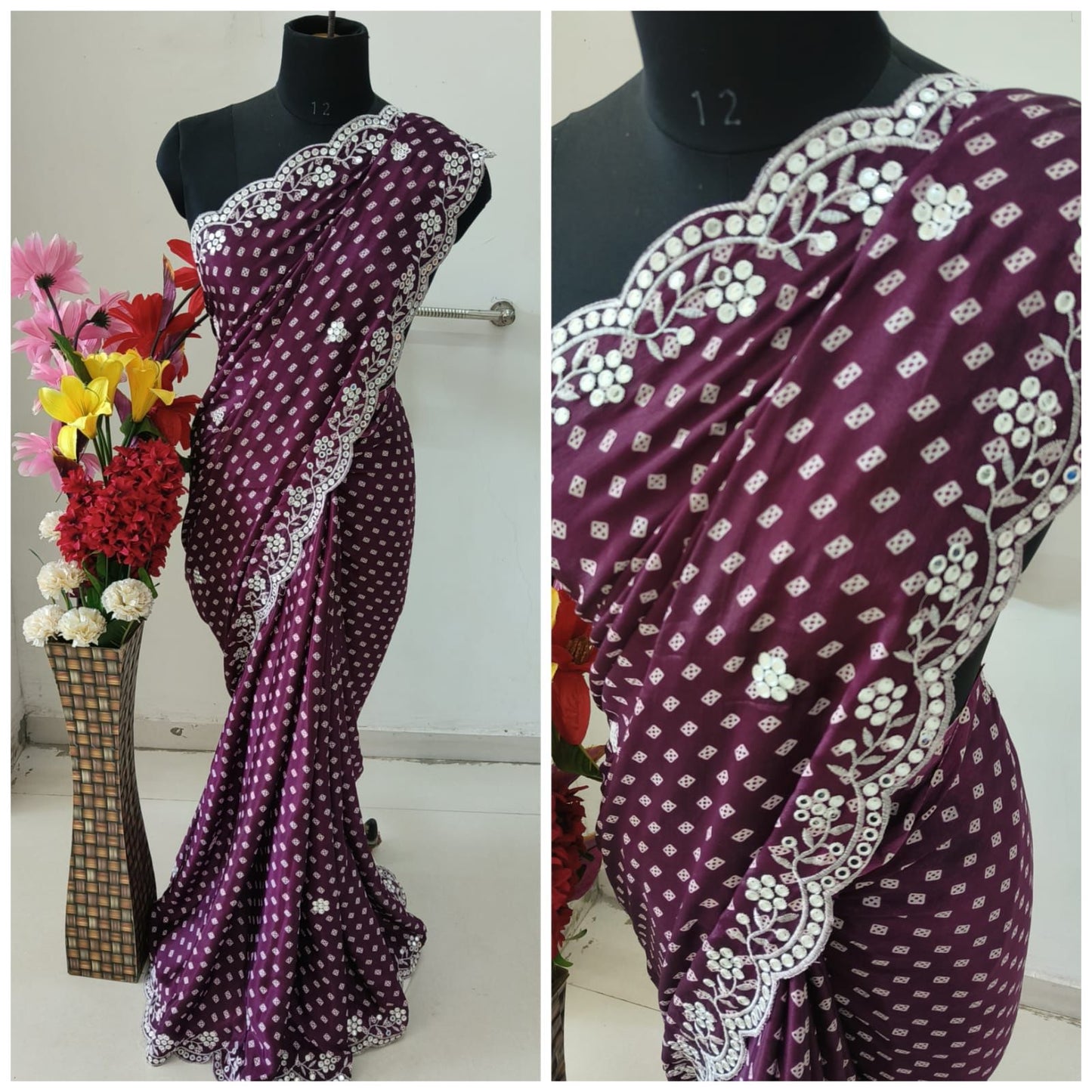Kayatri New Chinon Thread Work With Cutwork Saree