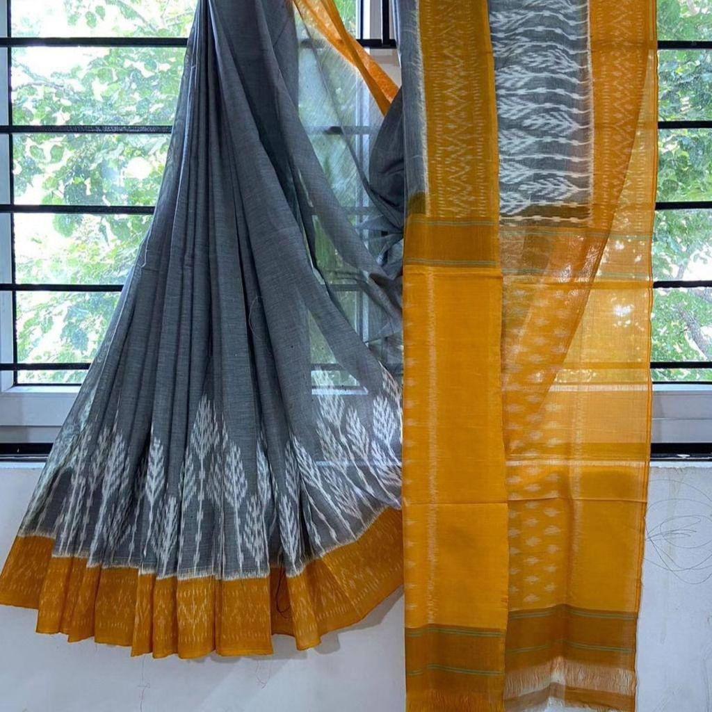Kayatri New Soft Pure Cotton Ikkat Special Block Print Saree