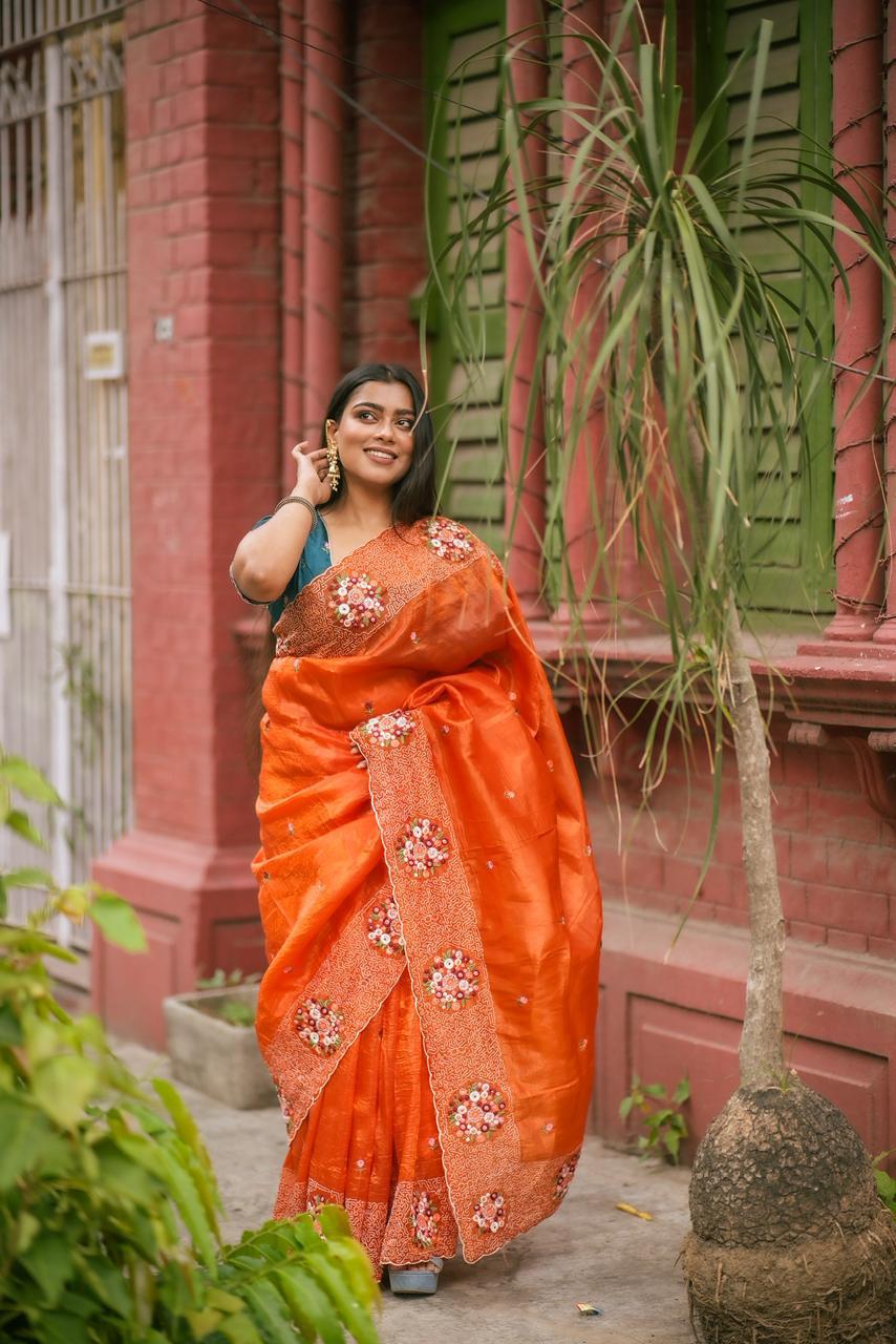 Kayatri New Soft Paper Crush Emboridary Saree