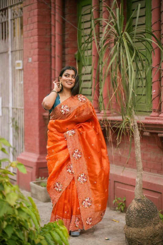 Kayatri New Soft Paper Crush Emboridary Saree