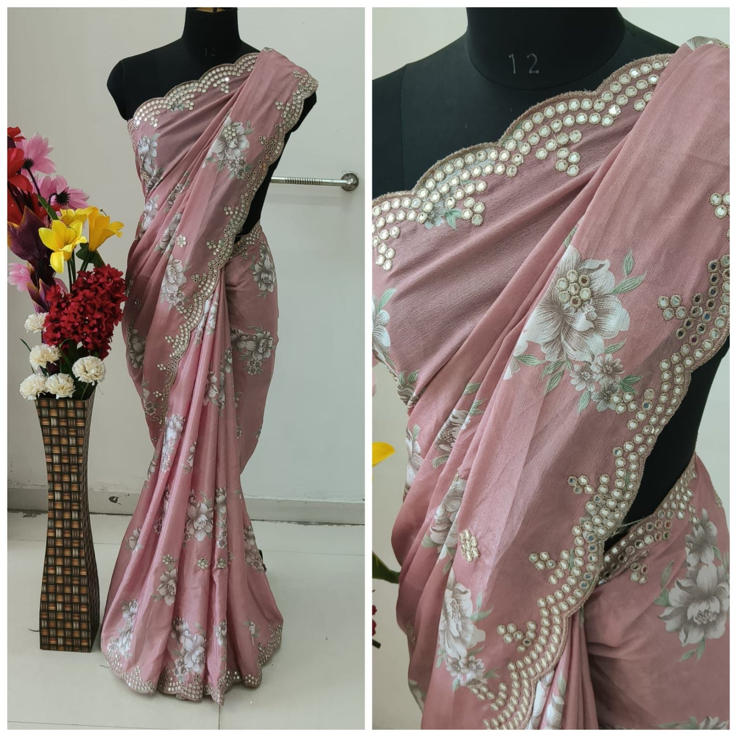 Kayatri Designer New Chinon Thread With Cutwork Saree