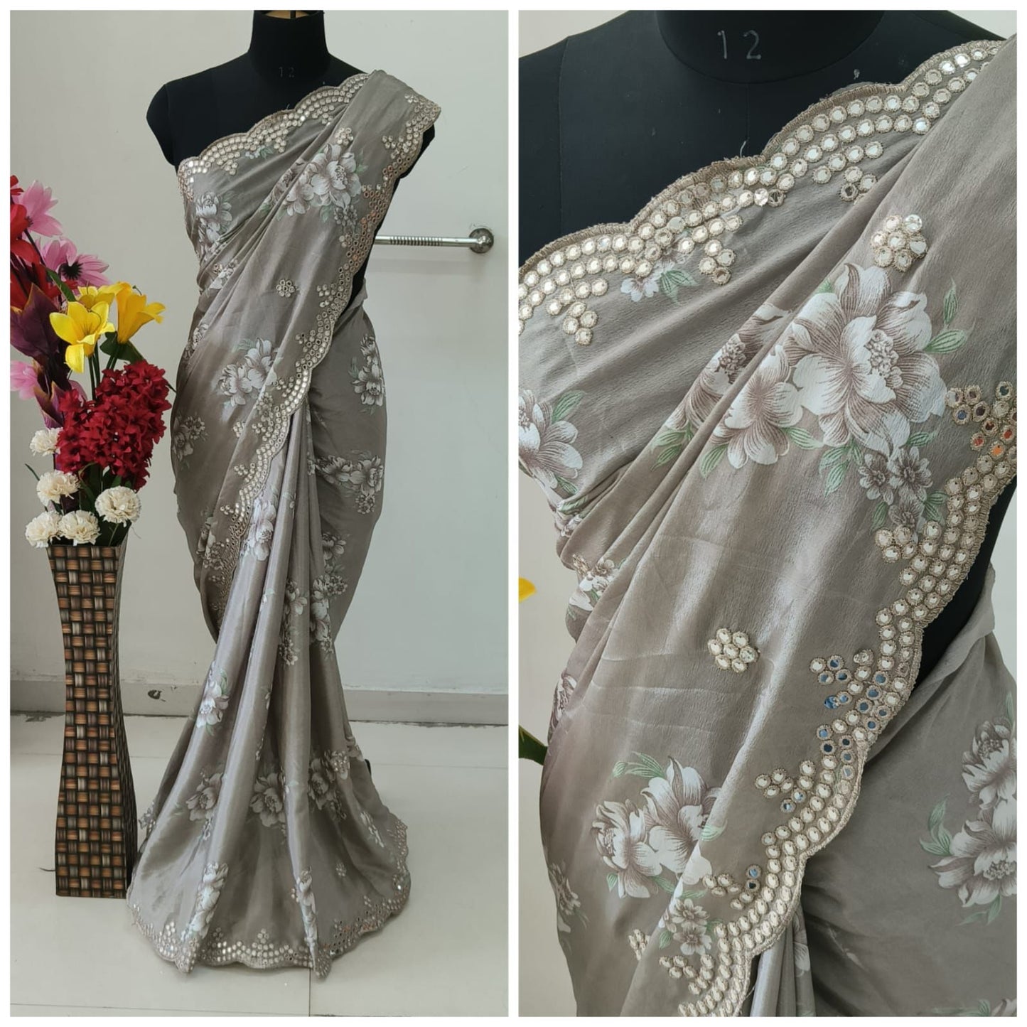 Kayatri Designer New Chinon Thread With Cutwork Saree