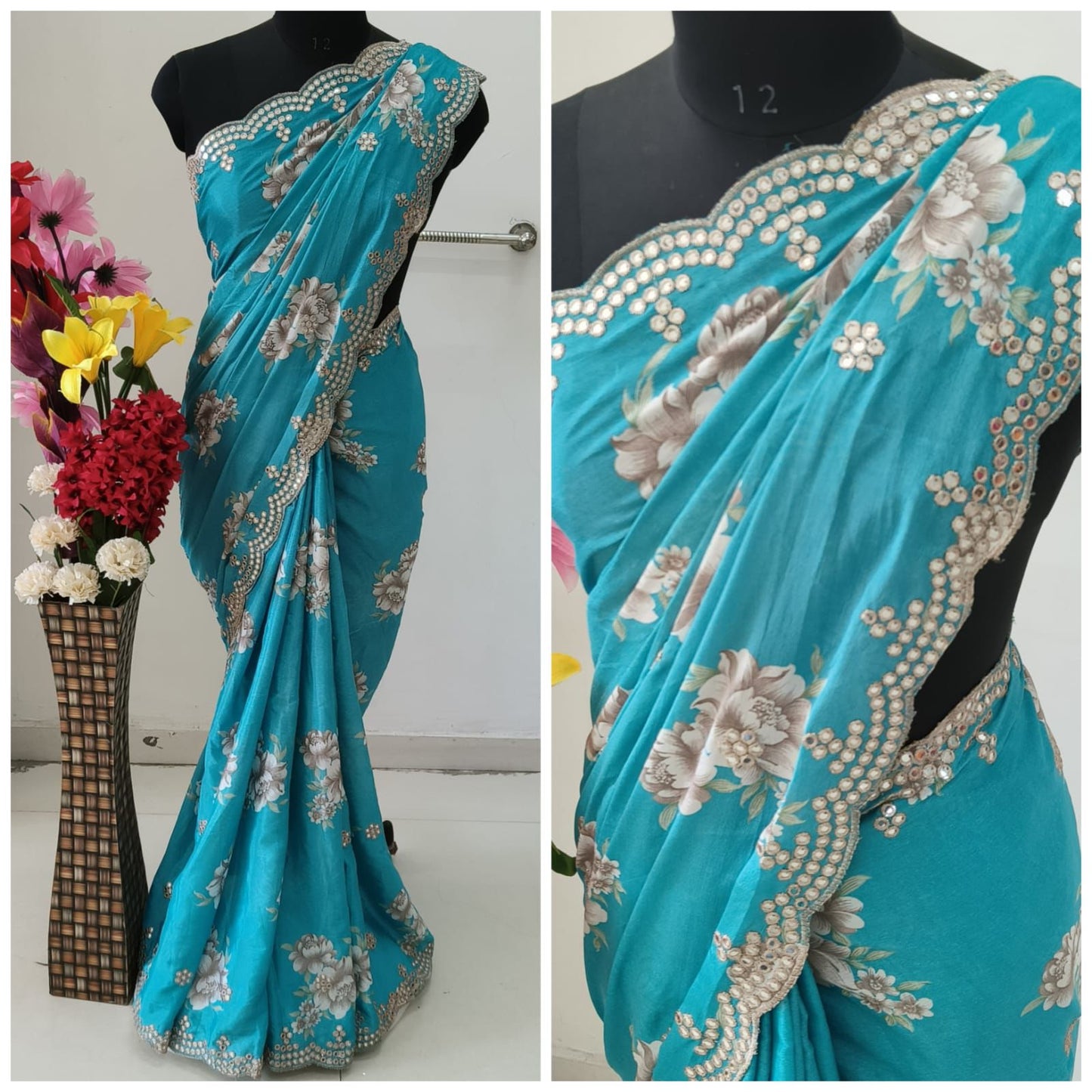 Kayatri Designer New Chinon Thread With Cutwork Saree