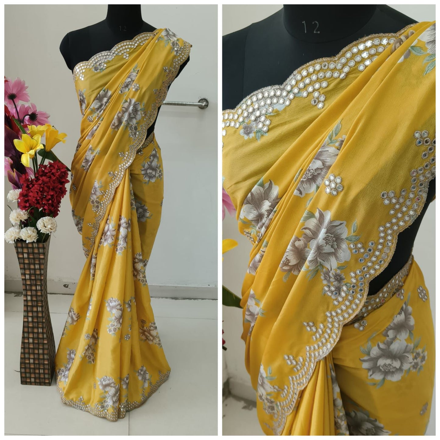 Kayatri Designer New Chinon Thread With Cutwork Saree