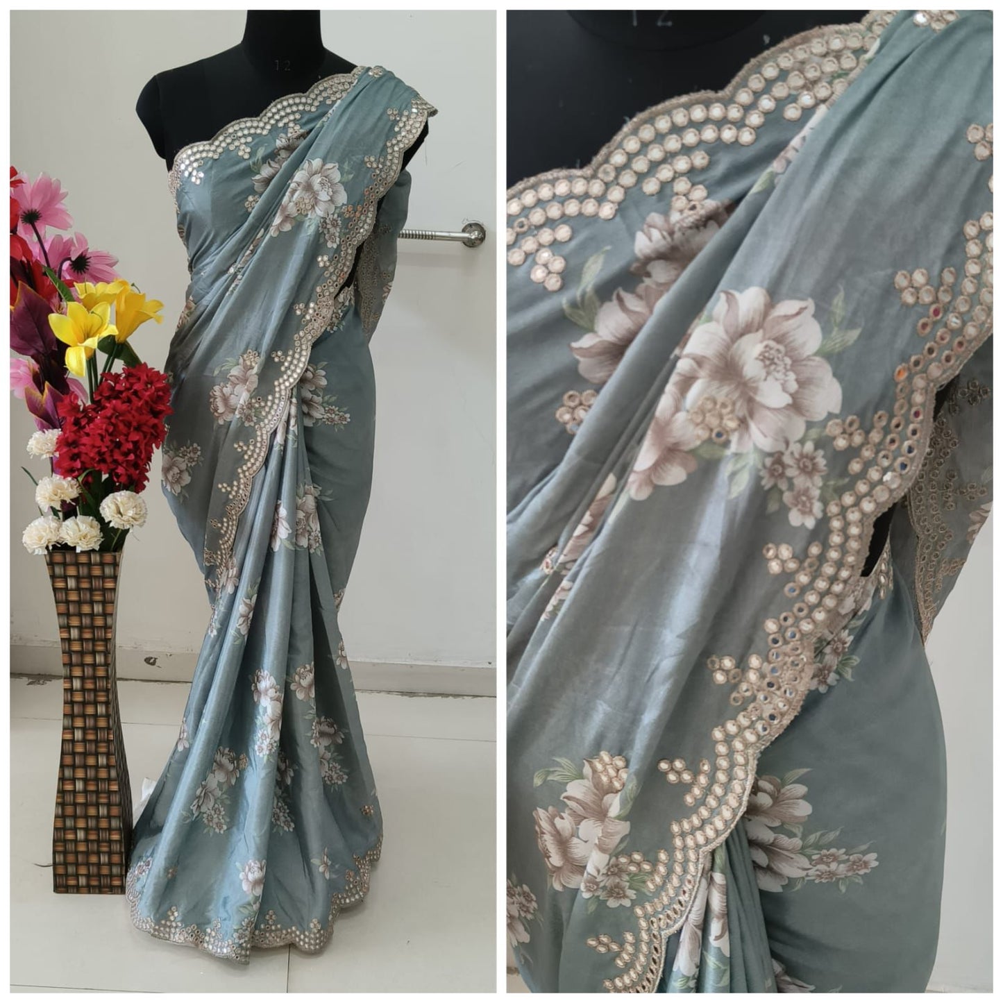 Kayatri Designer New Chinon Thread With Cutwork Saree