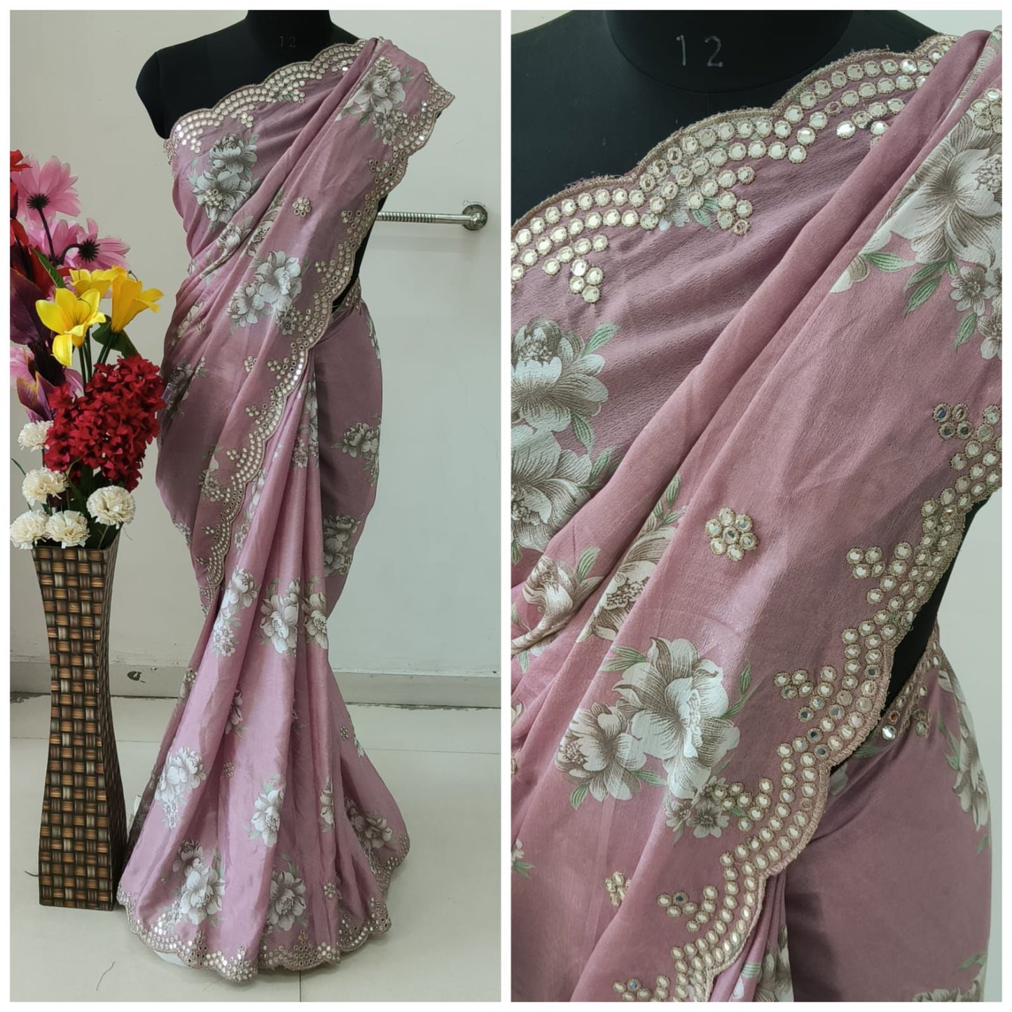 Kayatri Designer New Chinon Thread With Cutwork Saree