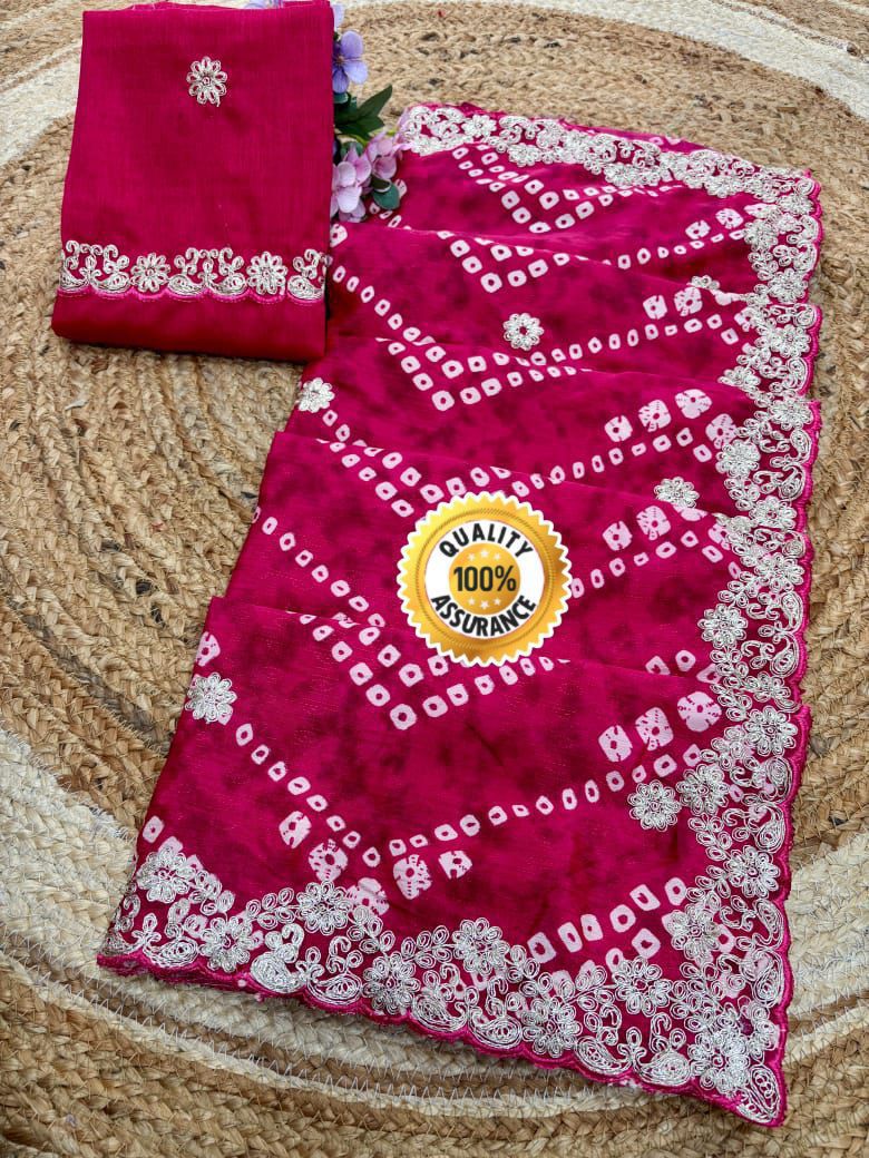 Kayatri New Crepe Silk Bandhani Print Cutwork Border Saree