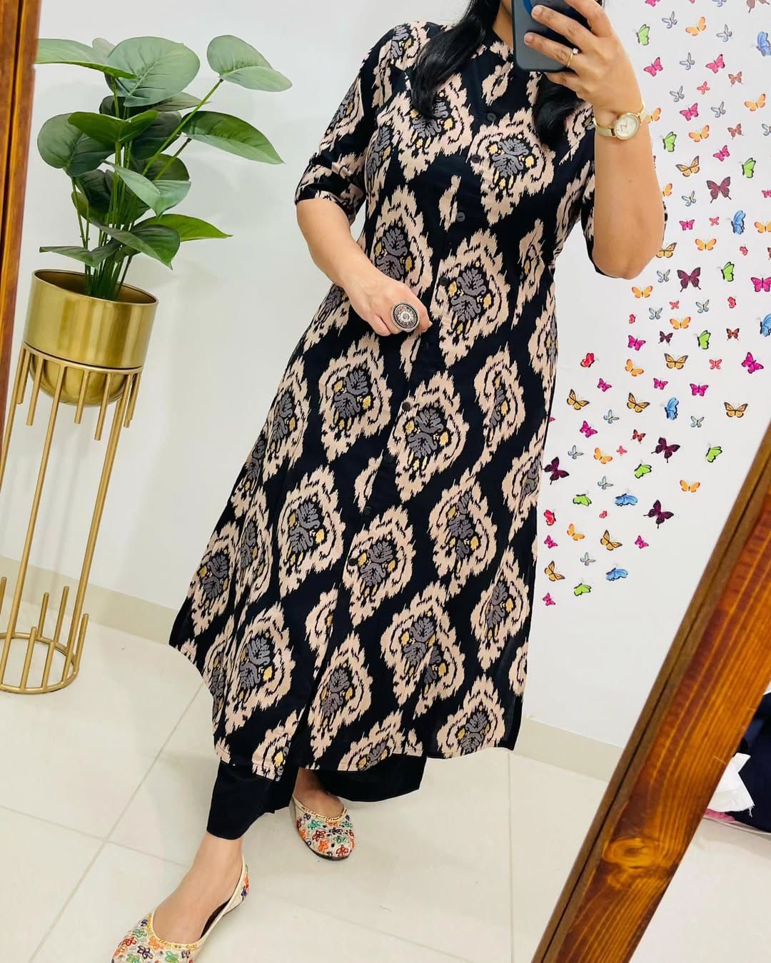 Kayatri New Designer Reyon Cotton Kurti Set