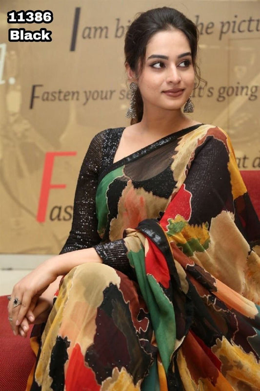 Kayatri New Georgette Digital Sequence Lace Work Saree