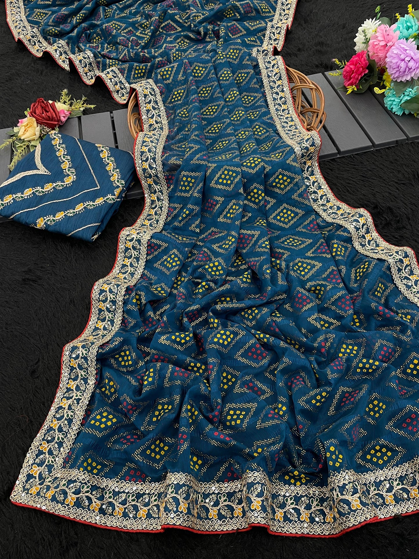 Kayatri New Elegant Bandhej Chex Cotton Silk Saree with Stylish Border & Pallu