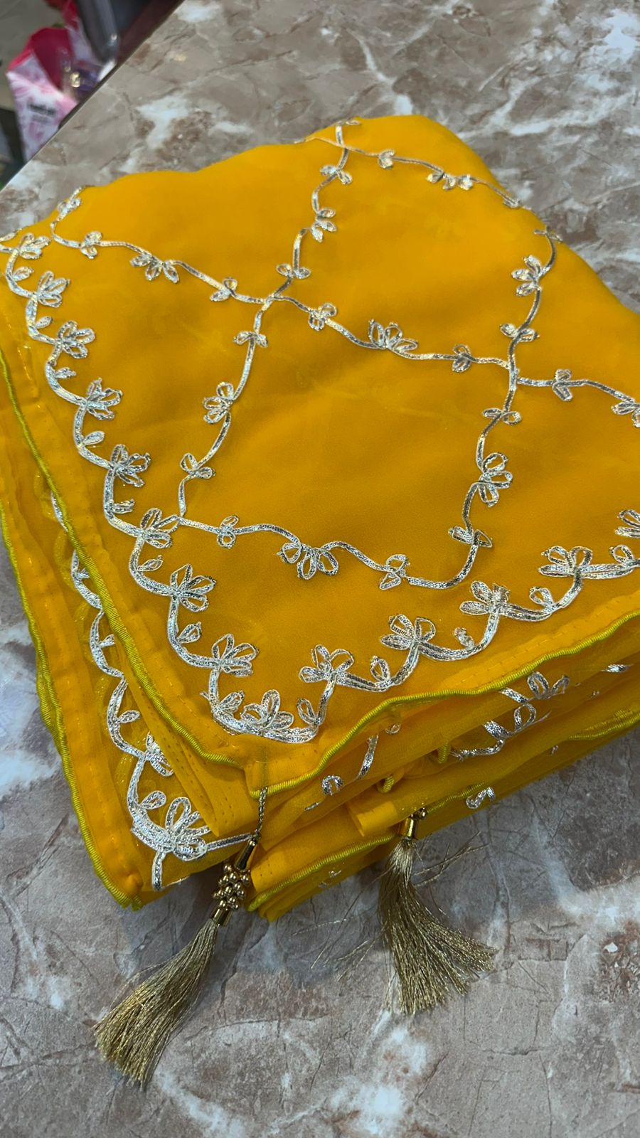 Kayatri New Fabric 60 grm Georgette With Beautiful Kaccha Gotta Patti Work Saree