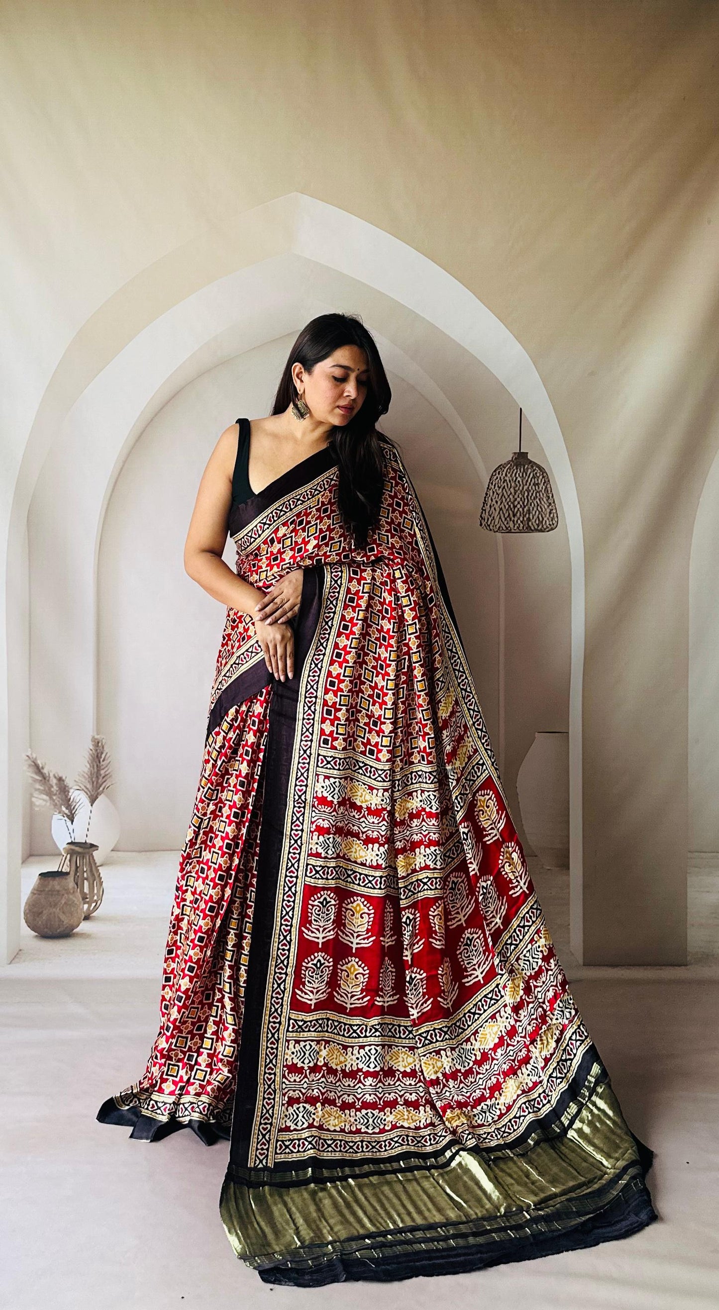 Kayatri New Pure Gaji Silk Ajrakh Print Saree