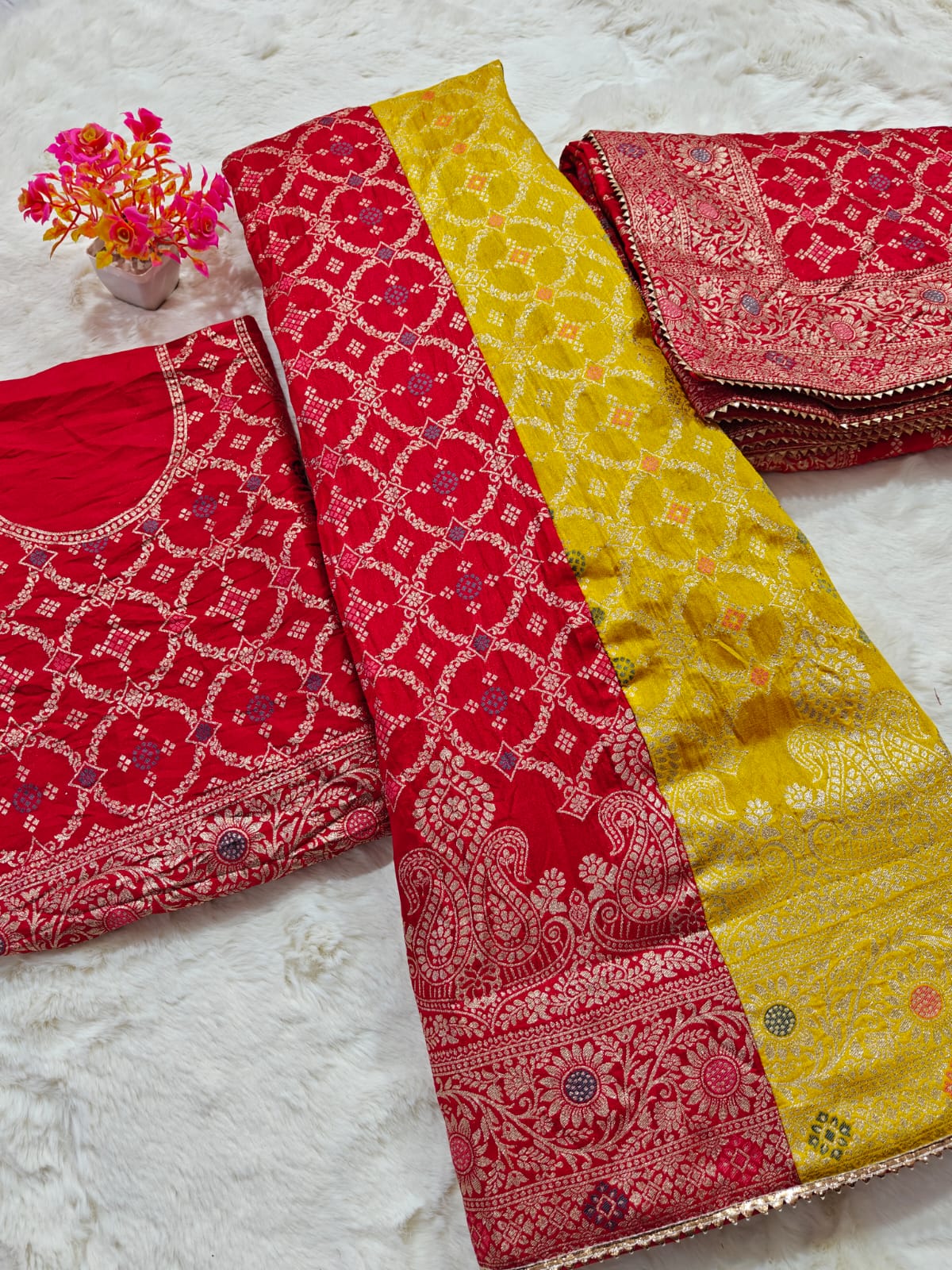 Kayatri New  Banarasi Dolo silk langha jari work Jaipuri  dai dupatta pure Dolo silk langha