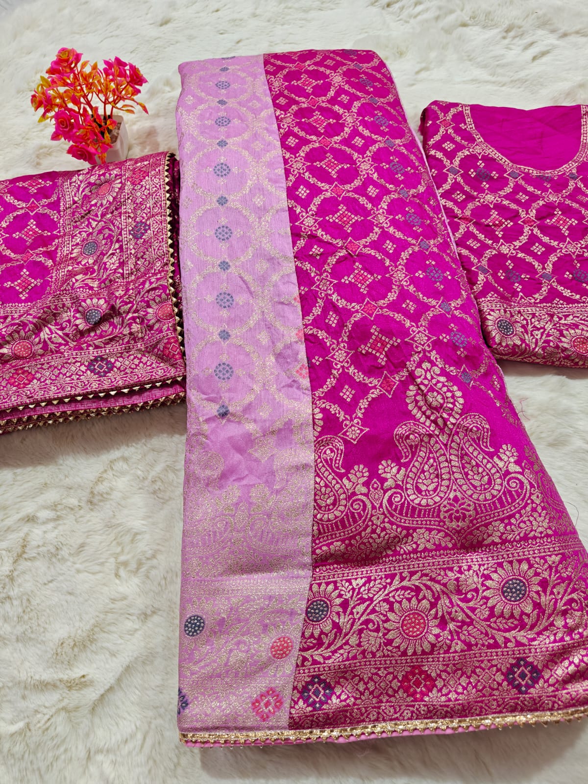 Kayatri New  Banarasi Dolo silk langha jari work Jaipuri  dai dupatta pure Dolo silk langha