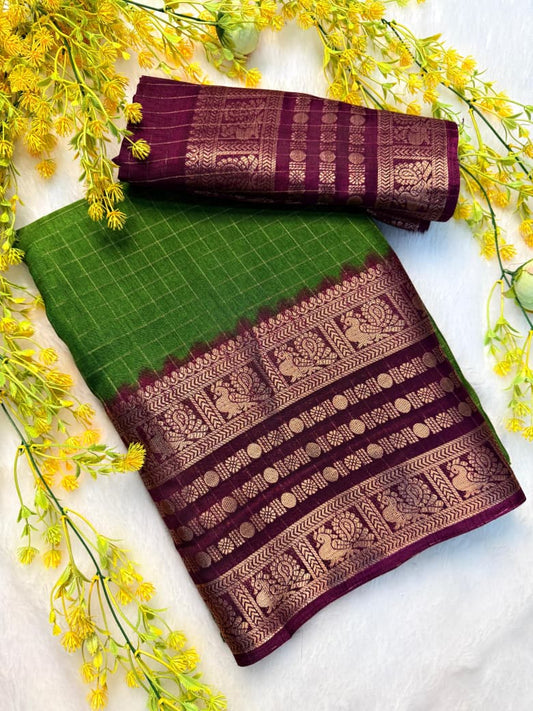 Kayatri New dola chex  and premium pallu on saree