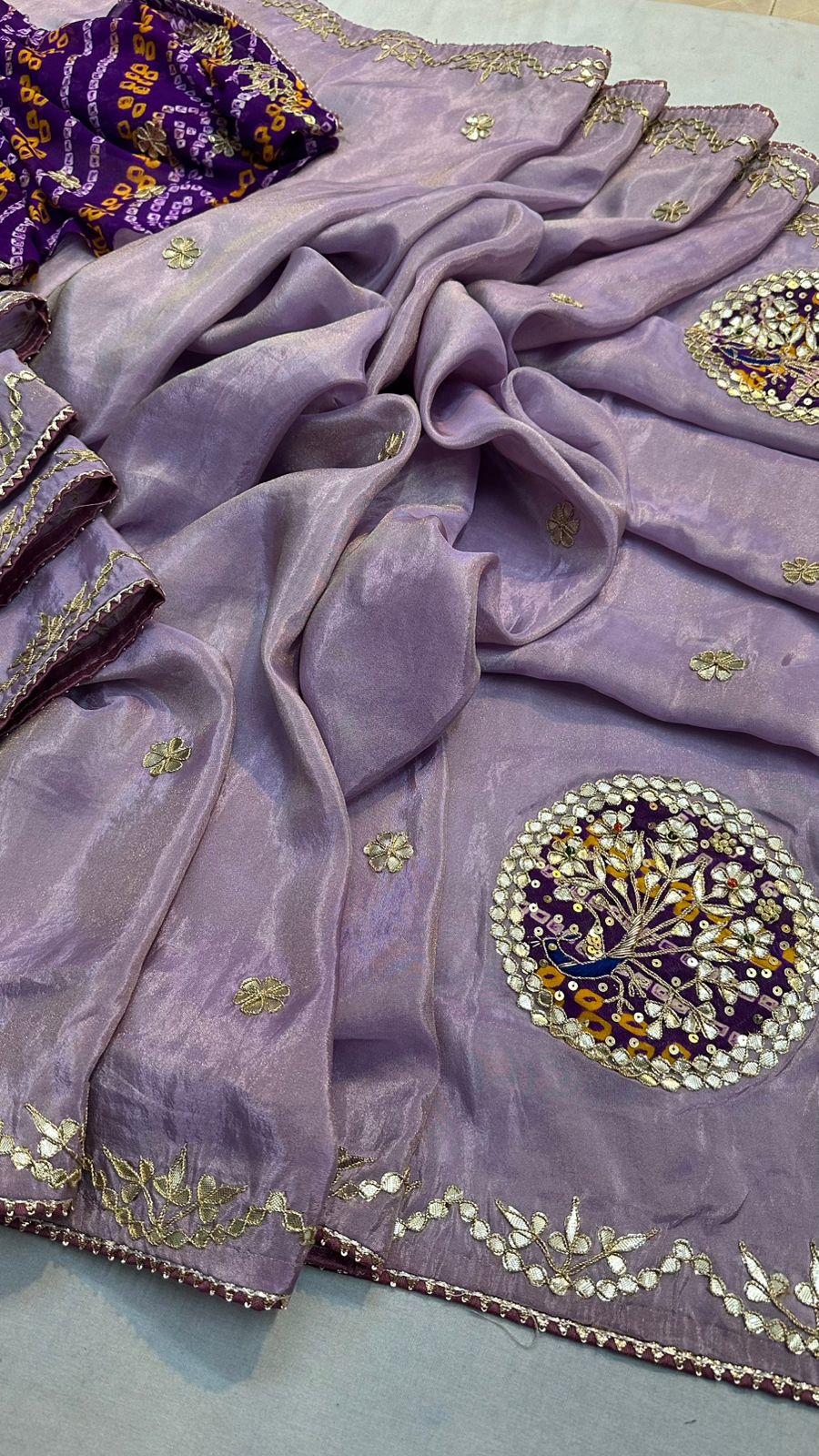 Kayatri New Fabric pure cosmos silk saree with beautiful hand gotta patti peacock work Saree