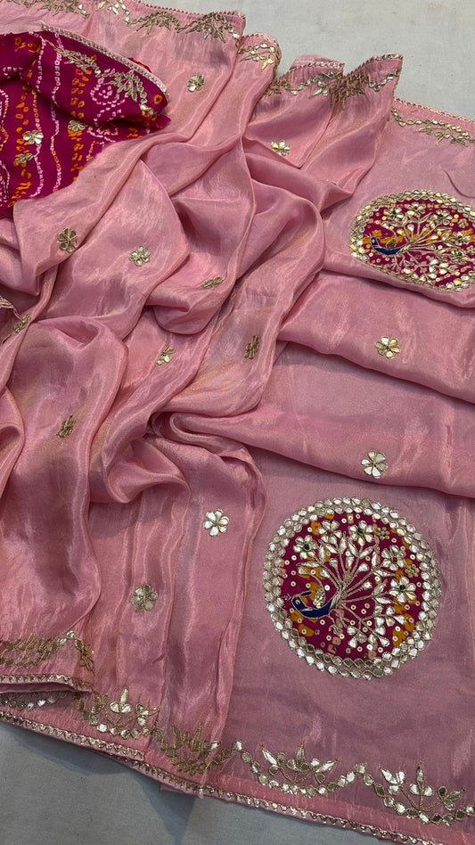Kayatri New Fabric pure cosmos silk saree with beautiful hand gotta patti peacock work Saree