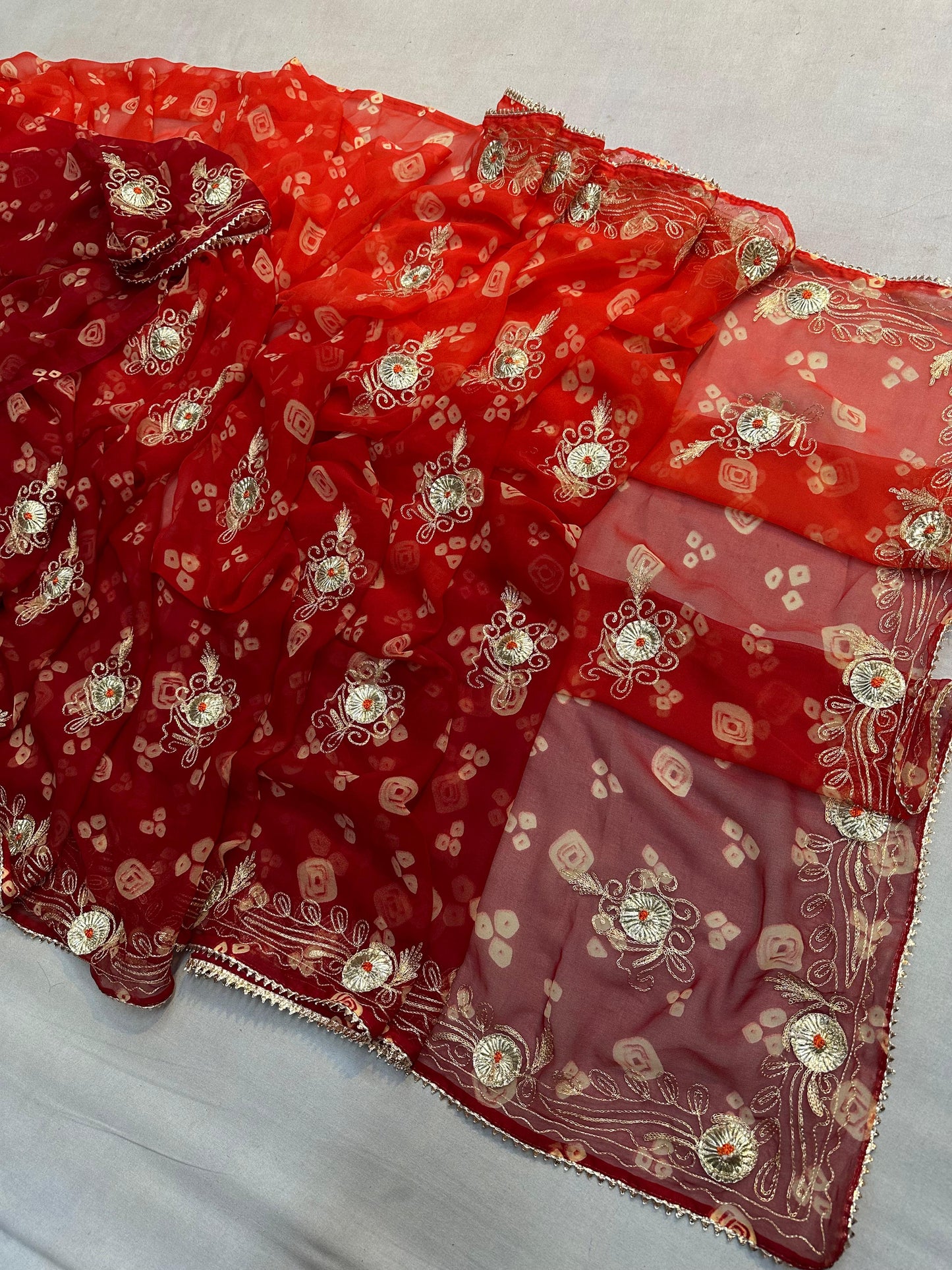 Kayatri New 60 GSM Georgette Bandhej Saree with Elegant Pittan Gota Work