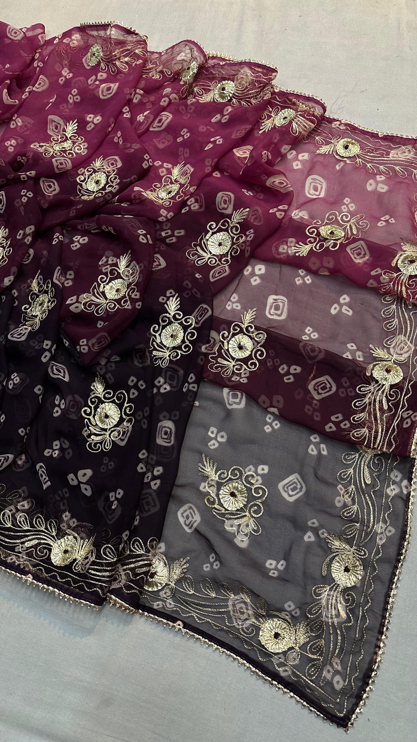 Kayatri New 60 GSM Georgette Bandhej Saree with Elegant Pittan Gota Work