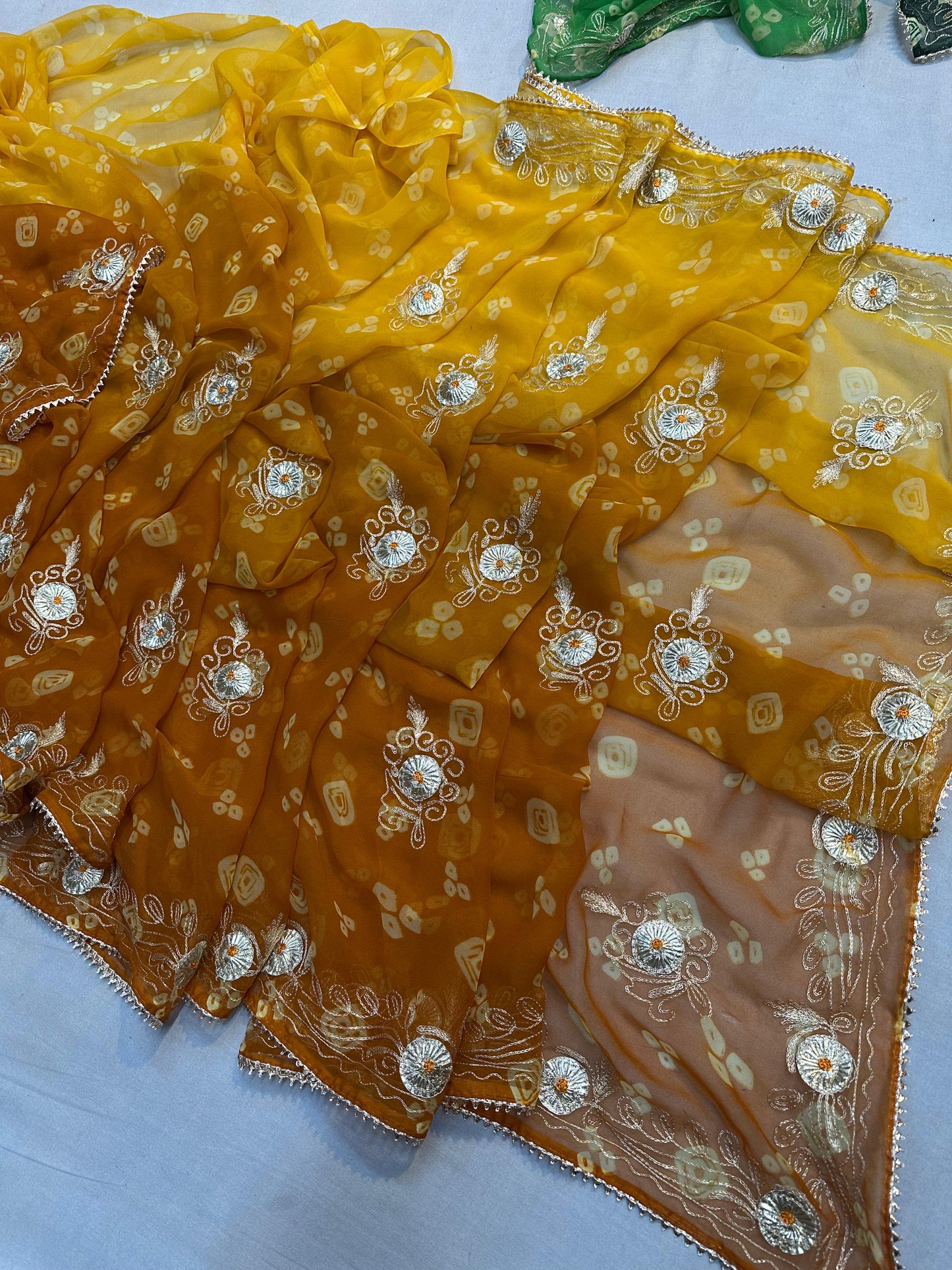 Kayatri New 60 GSM Georgette Bandhej Saree with Elegant Pittan Gota Work