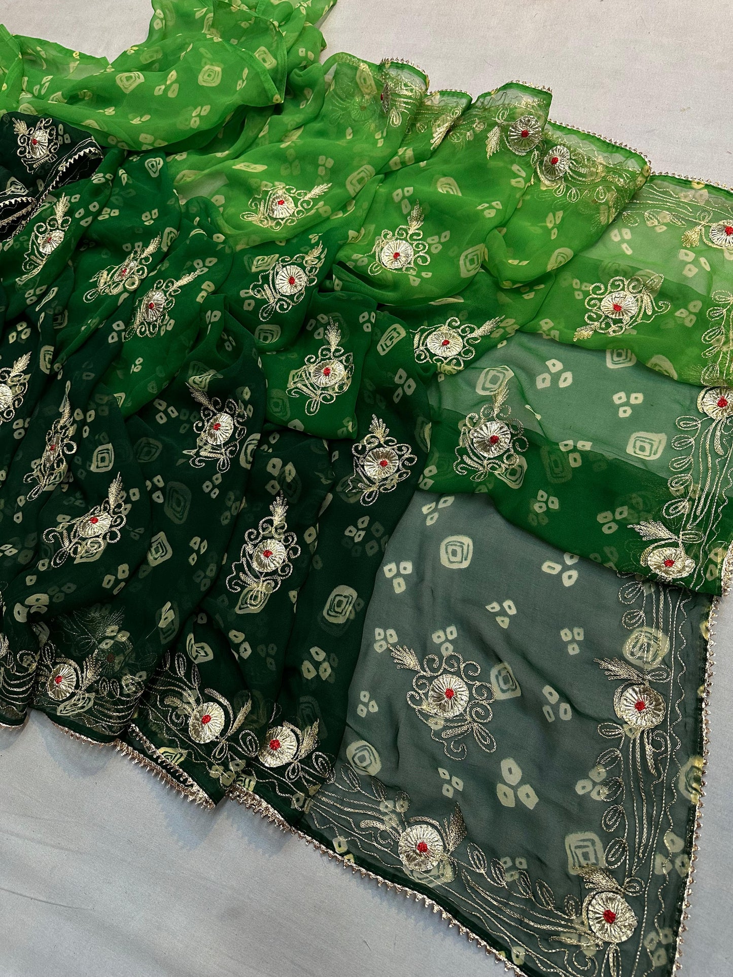 Kayatri New 60 GSM Georgette Bandhej Saree with Elegant Pittan Gota Work