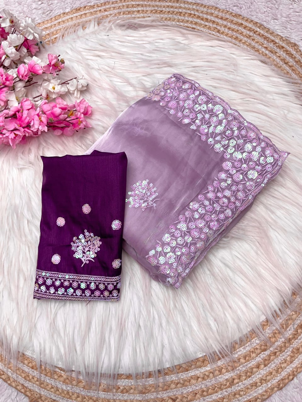 Kayatri New Luxury Party Wear Zimmy Choo Satin Saree with Arco Border & Matching Blouse