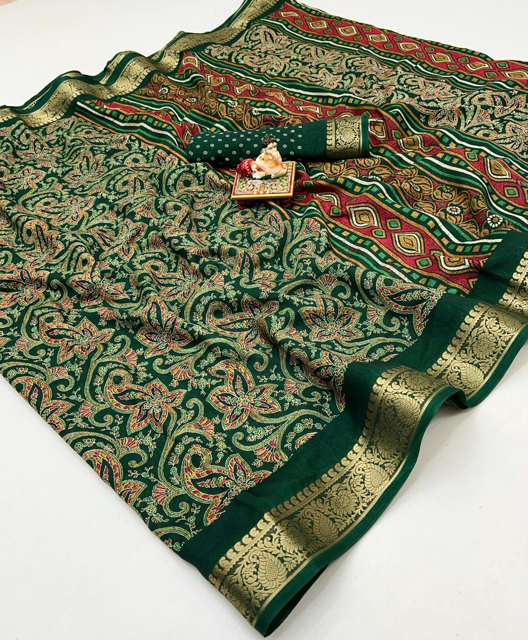 Kayatri New Elegant Dola Silk Saree with Zari Woven Border & Running Blouse
