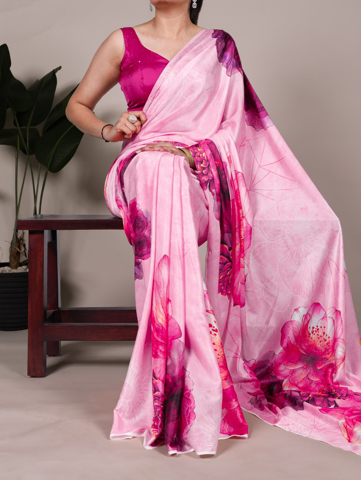 Kayatri New Elegant Satin Silk Printed Saree with Moonga Silk Hotfix Blouse