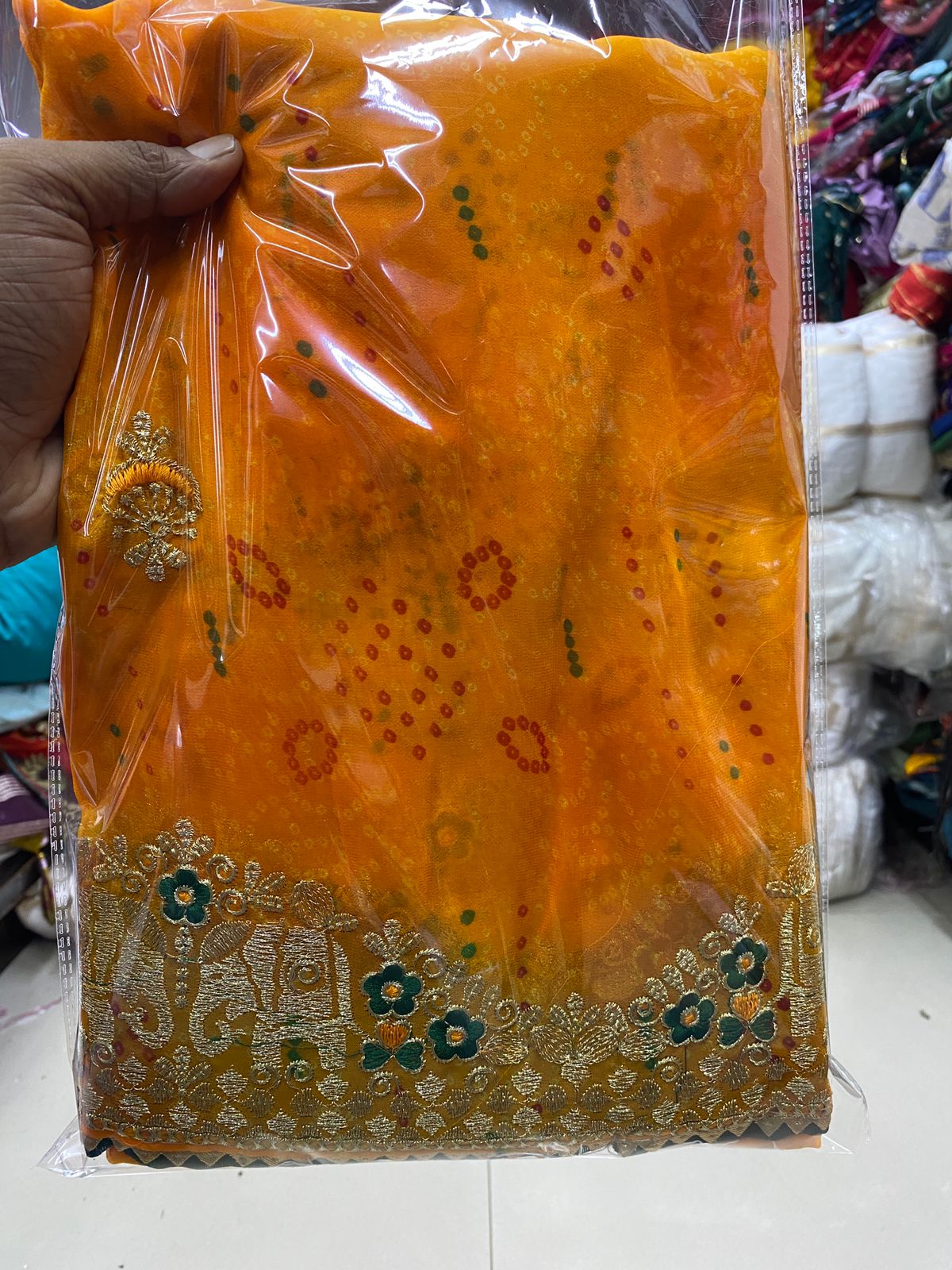 Kayatri New Designer Bandhani Georgette Saree All Over Heavy Jari Work with Mono Banglori Blouse