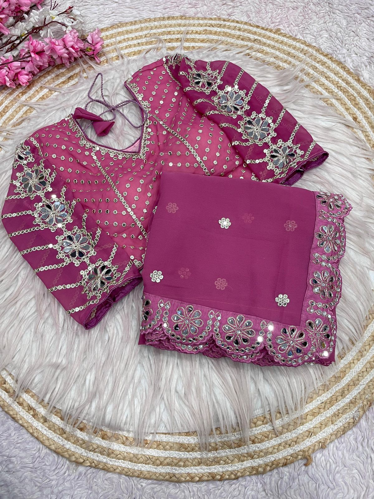 Kayatri New Georgette Saree With Bollywood Mirror Work Embroidered Lace Border