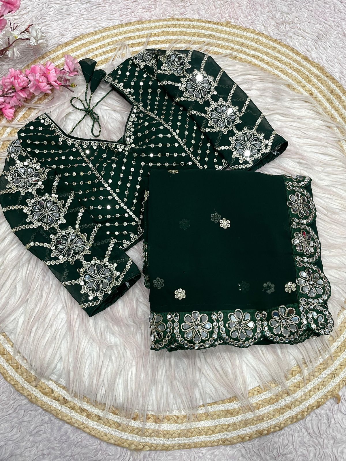 Kayatri New Georgette Saree With Bollywood Mirror Work Embroidered Lace Border