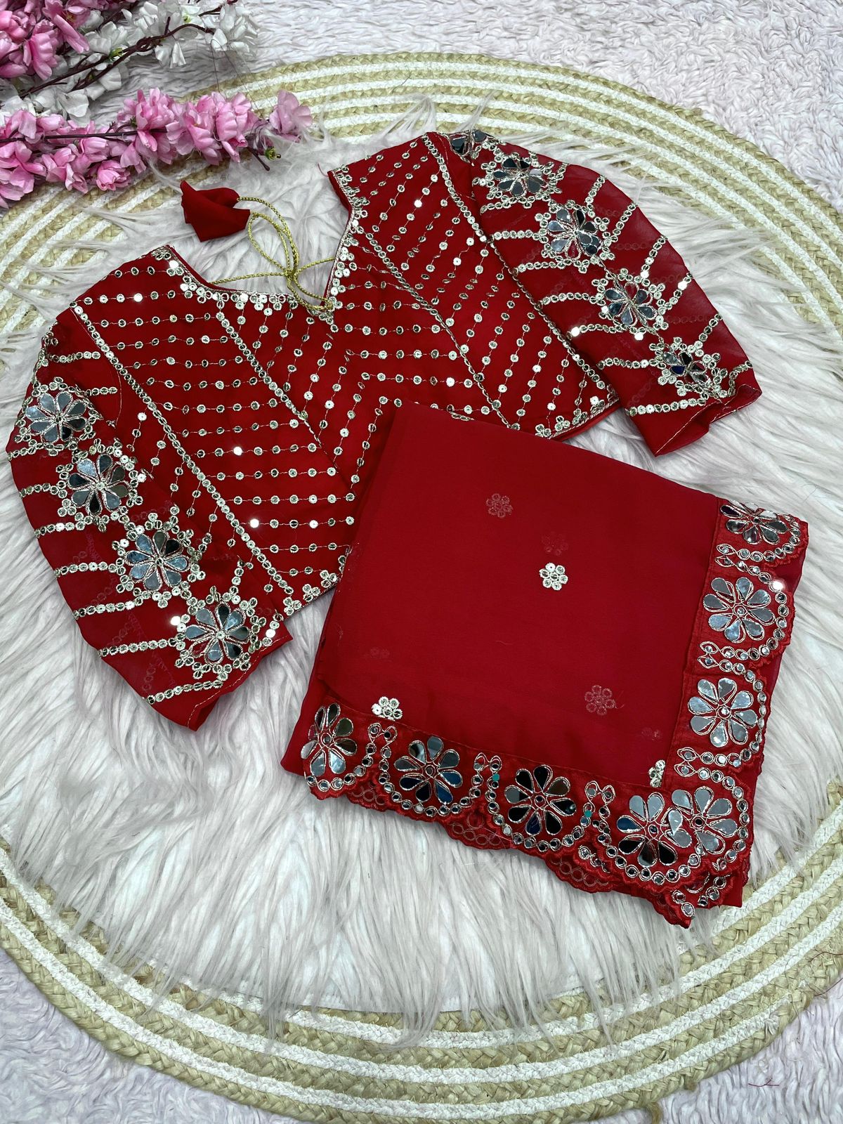 Kayatri New Georgette Saree With Bollywood Mirror Work Embroidered Lace Border