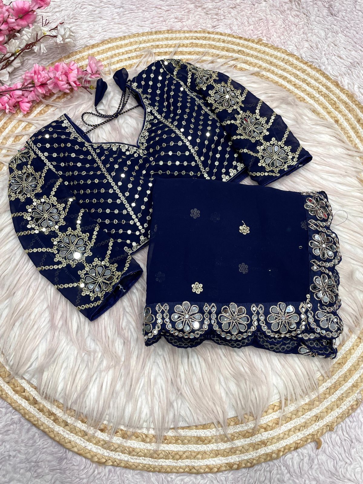 Kayatri New Georgette Saree With Bollywood Mirror Work Embroidered Lace Border