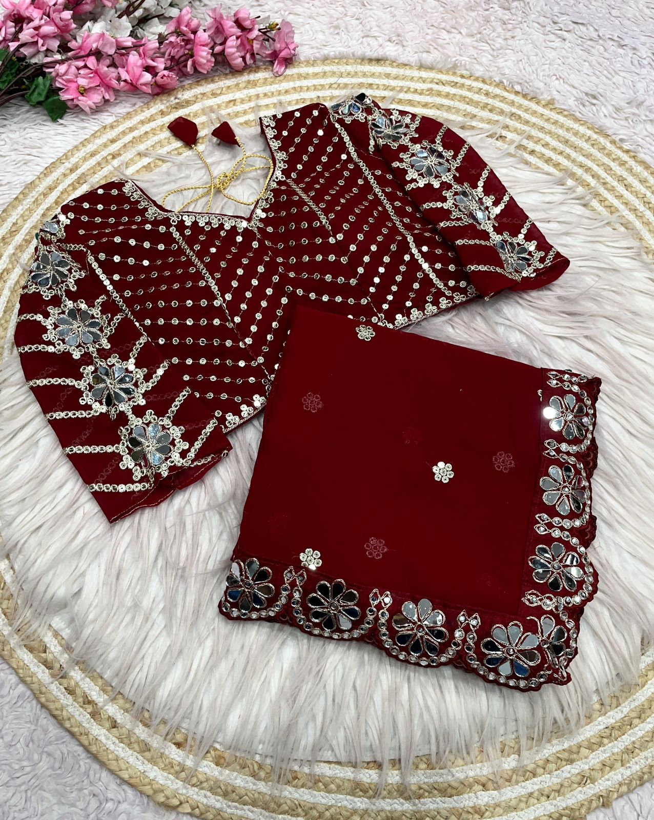 Kayatri New Georgette Saree With Bollywood Mirror Work Embroidered Lace Border