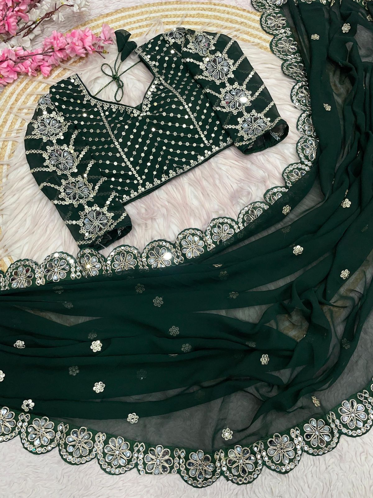 Kayatri New Georgette Saree With Bollywood Mirror Work Embroidered Lace Border