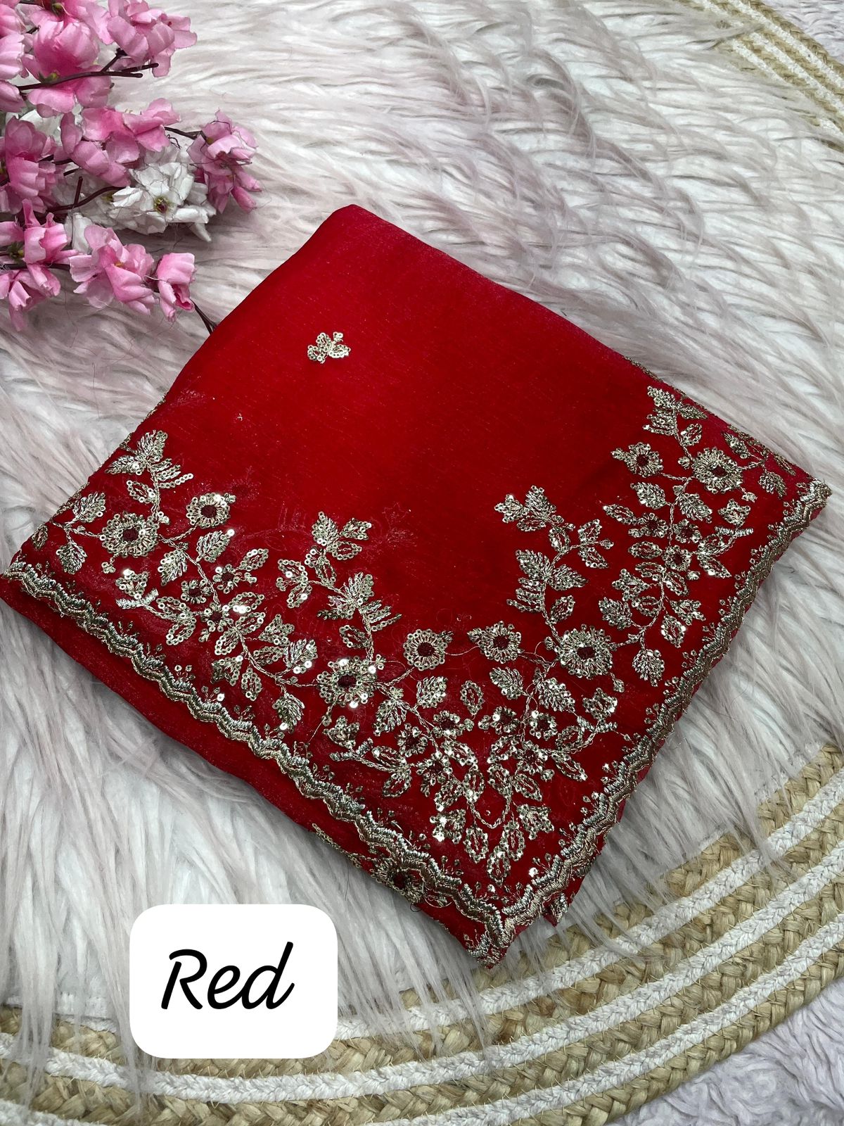 Kayatri New Fendy  Chiffon Coding embroidery work with  Sequence Butti in  Body Parts Saree