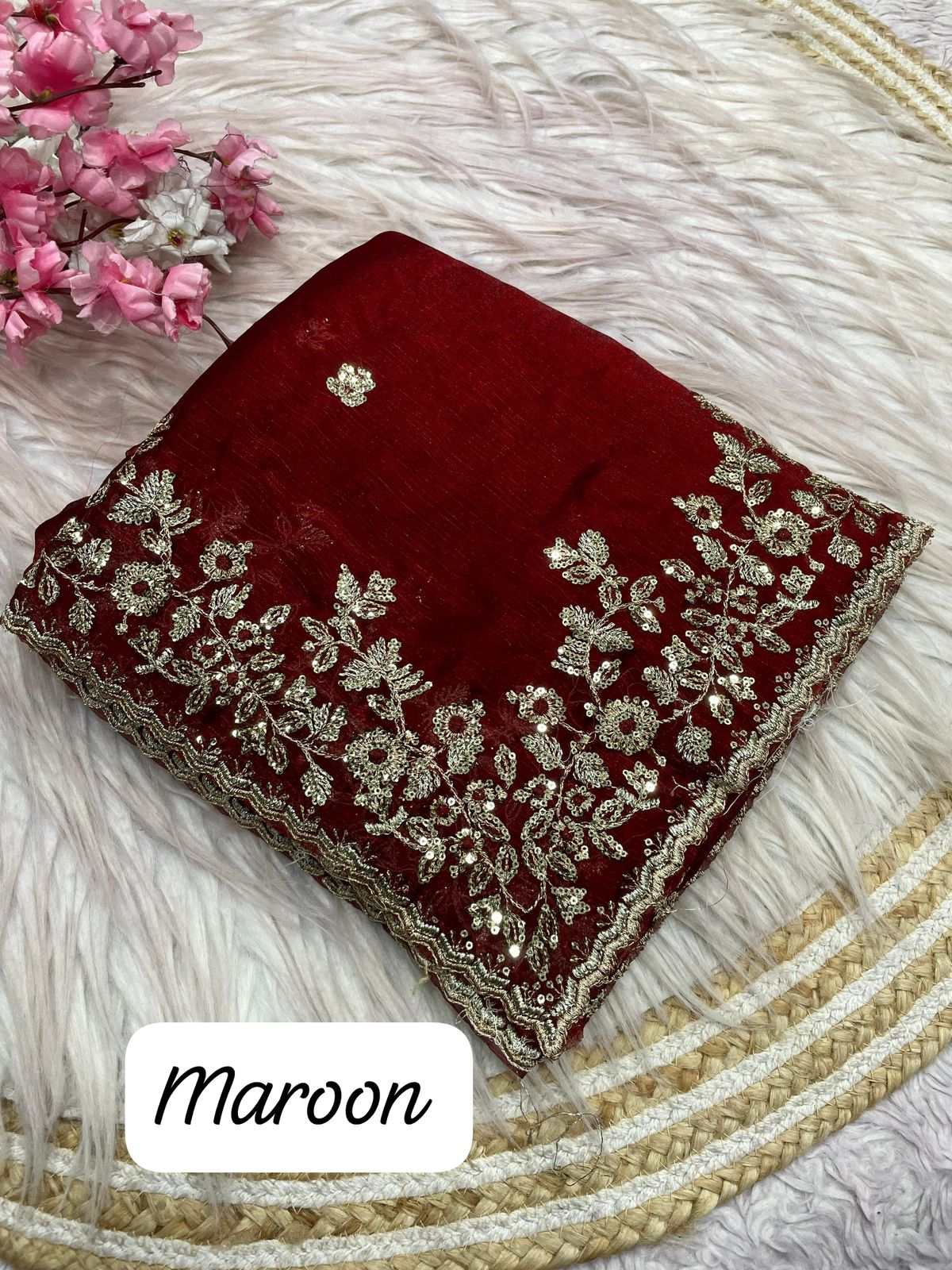 Kayatri New Fendy  Chiffon Coding embroidery work with  Sequence Butti in  Body Parts Saree