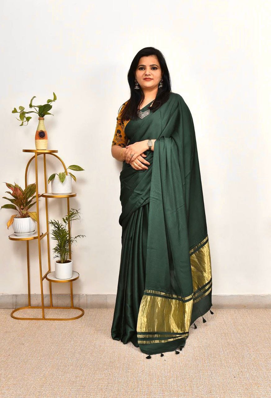 Kayatri New Pure Gaji Silk Plain Saree with Original Lagdi Patta Pallu & Running Blouse