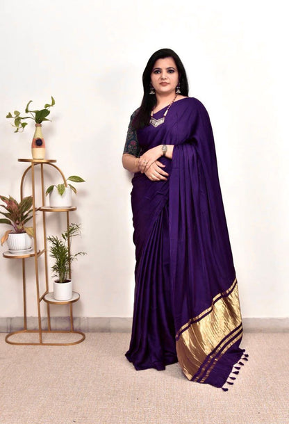 Kayatri New Pure Gaji Silk Plain Saree with Original Lagdi Patta Pallu & Running Blouse