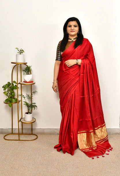 Kayatri New Pure Gaji Silk Plain Saree with Original Lagdi Patta Pallu & Running Blouse