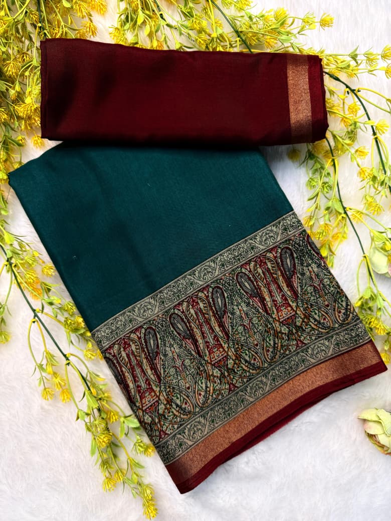 Kayatri New Pure soft black Maheshwari Silk Two tone printed saree